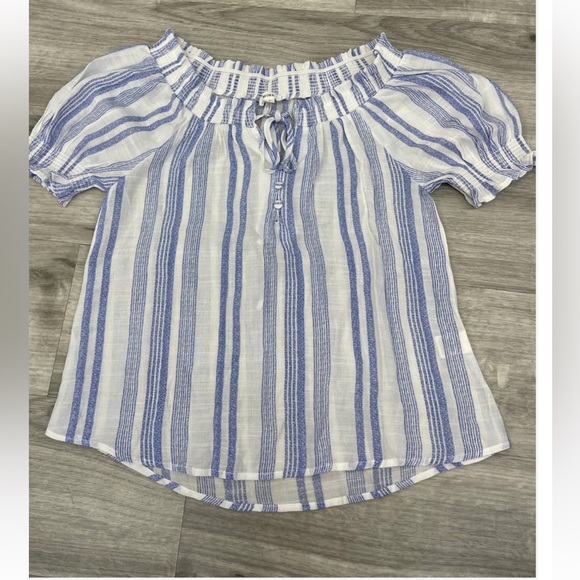 Mine Blue and White Striped Off-Shoulder Blouse - Picture 5 of 6